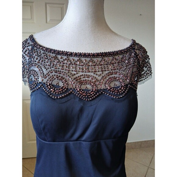 XSCAPE Womens Dress Dark Blue Navy part Riches beaded Zipper‎ Size 14 Cocktail - Picture 2 of 16